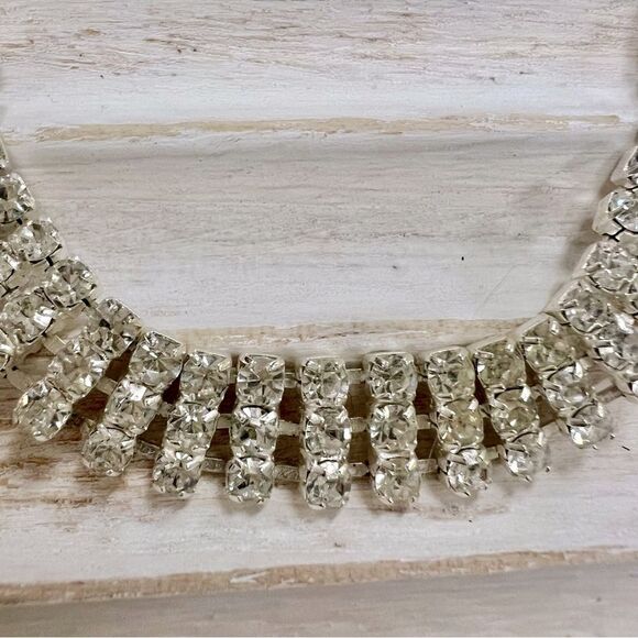 Napier Necklace Choker Silver With Rhinestones Three Rows Elegant Night Out - Picture 3 of 3
